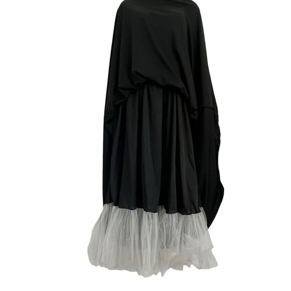 Fit & Flare Lace Black Midi Milkmaid Slip Dress L Goth Witchy Cottagecore Pirate - Picture 10 of 15